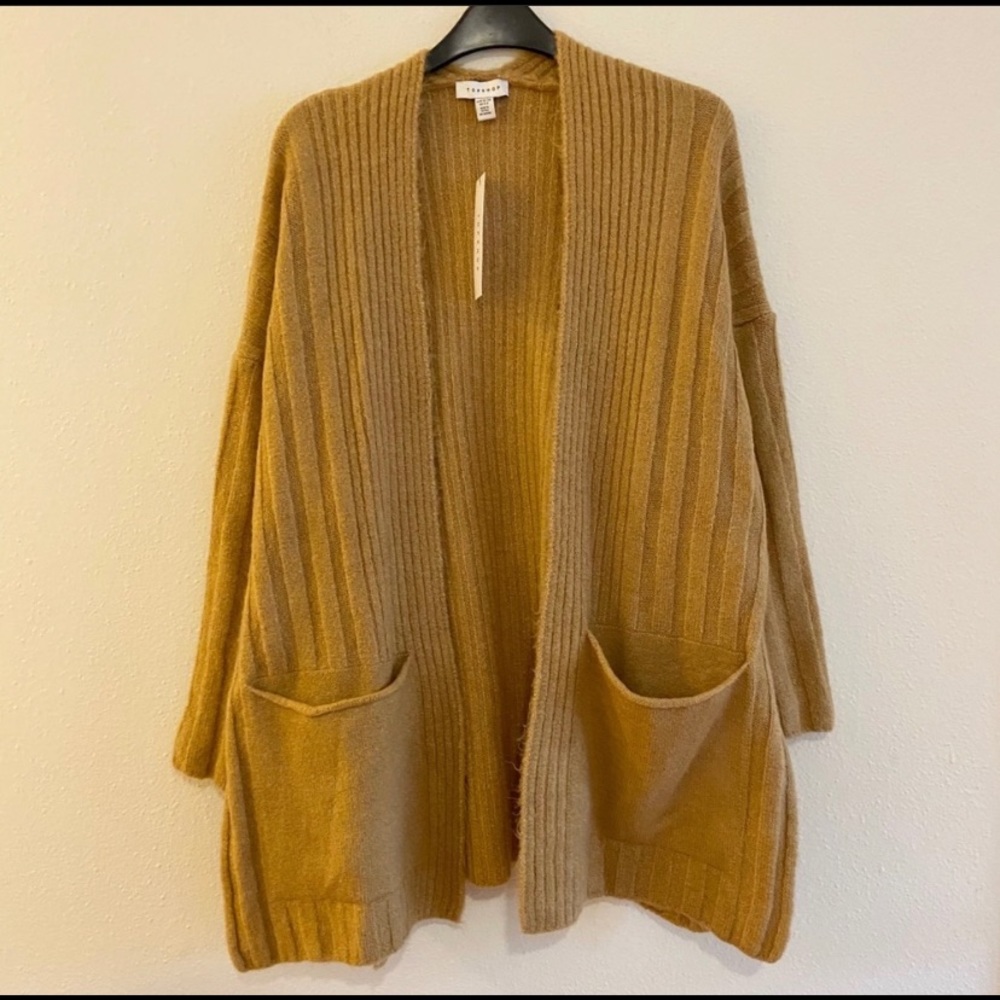 Topshop NEW Long Midi Open Cardigan Sweater Camel